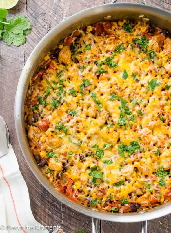 mexican rice casserole in skillet.
