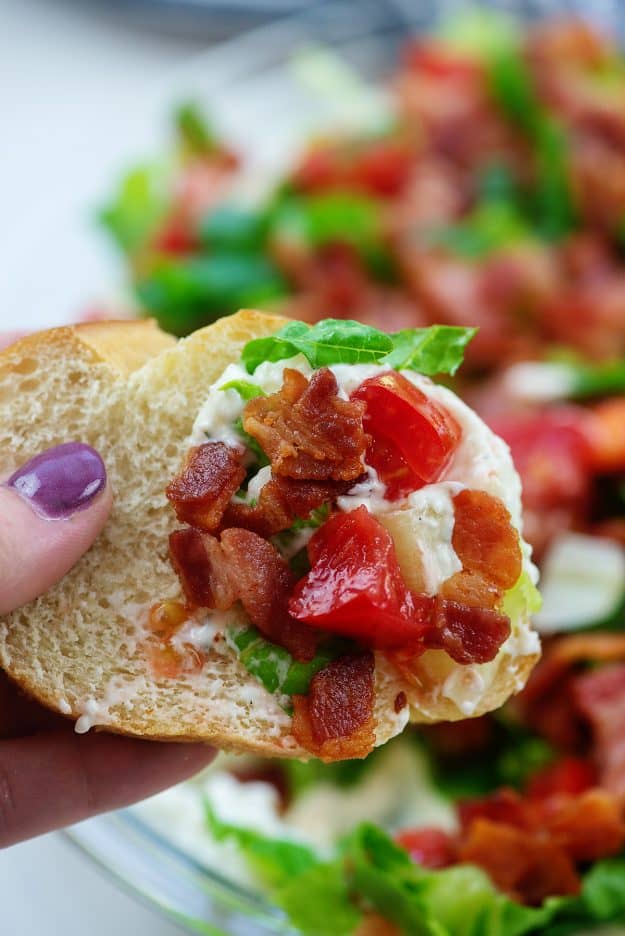 Blt dip on slice of bread.