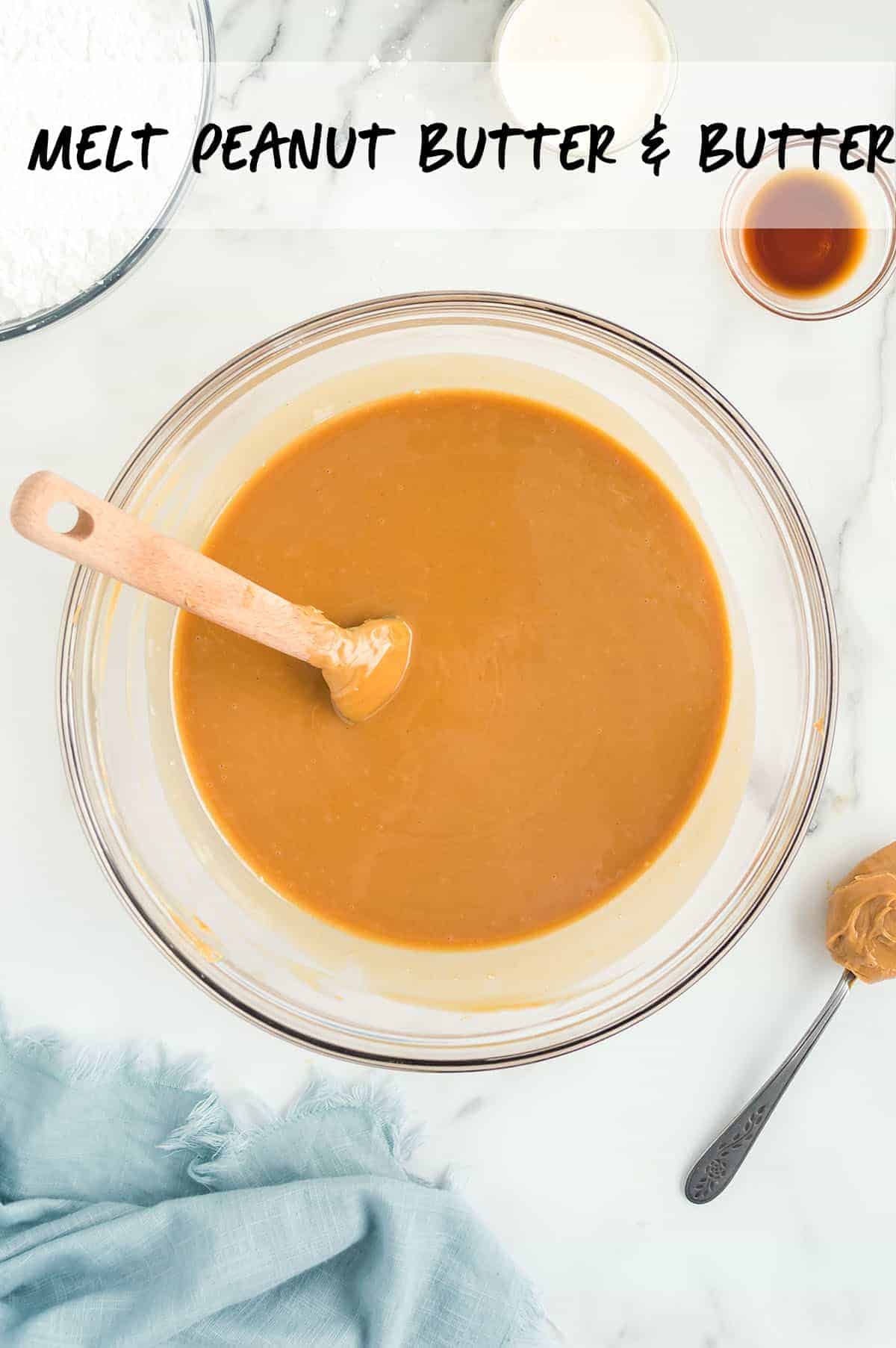 bowl full of melted peanut butter and butter.