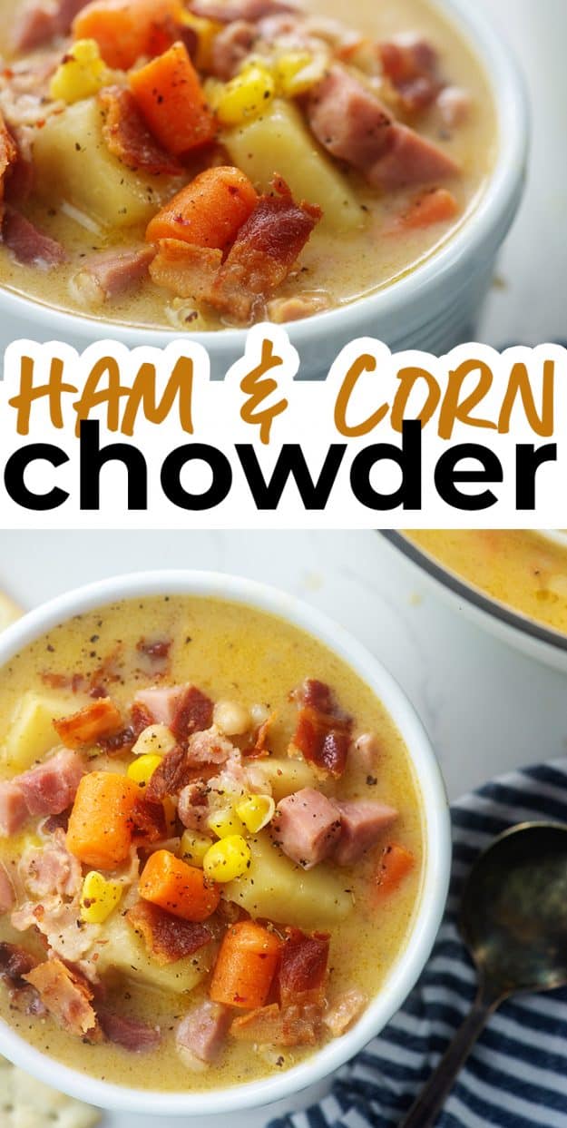 collage of ham chowder images.