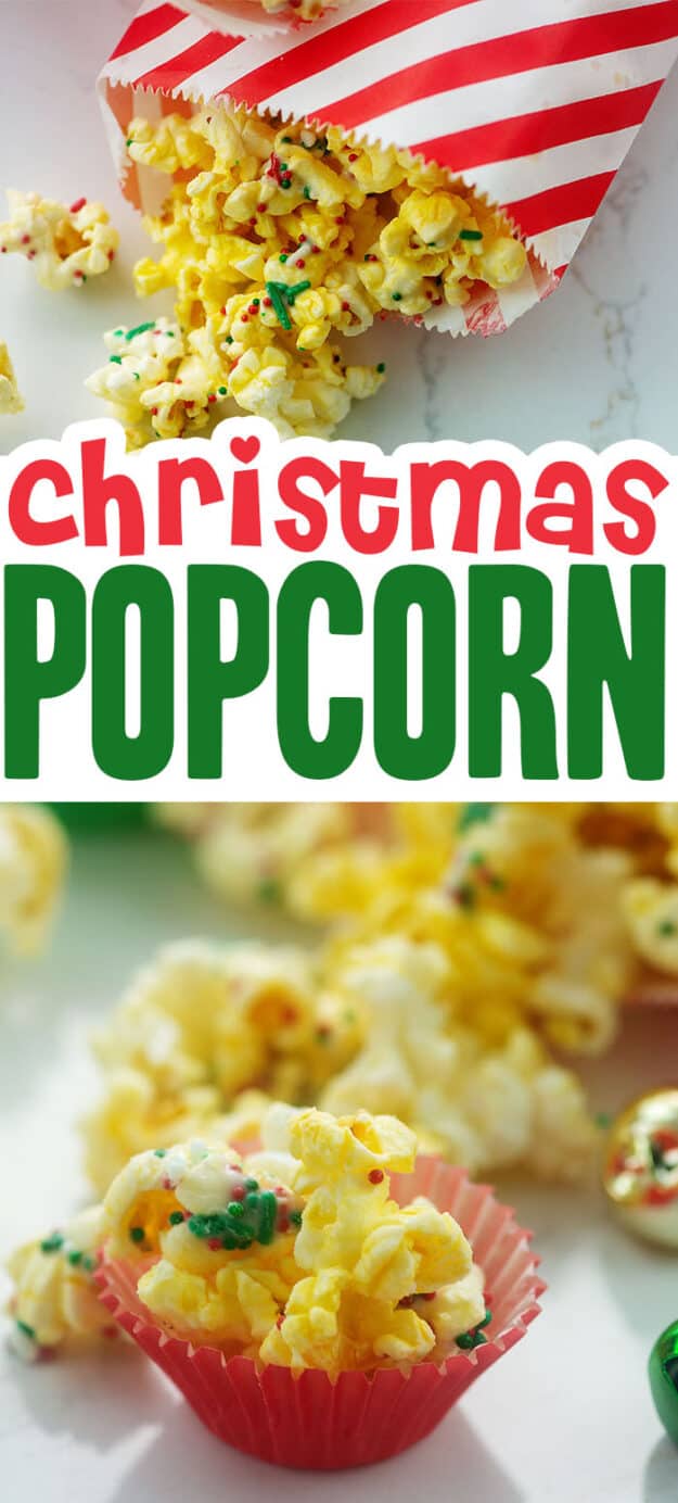 Collage of Christmas popcorn imags.