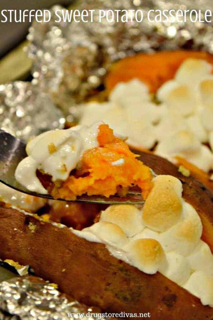 sweet potato casserole on fork.