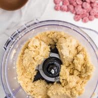 sugar cookie ball mixture in food processor.