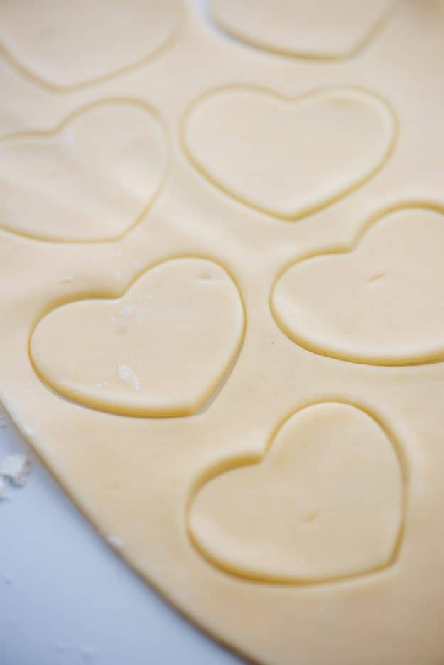 pie crust cut into heart shapes.
