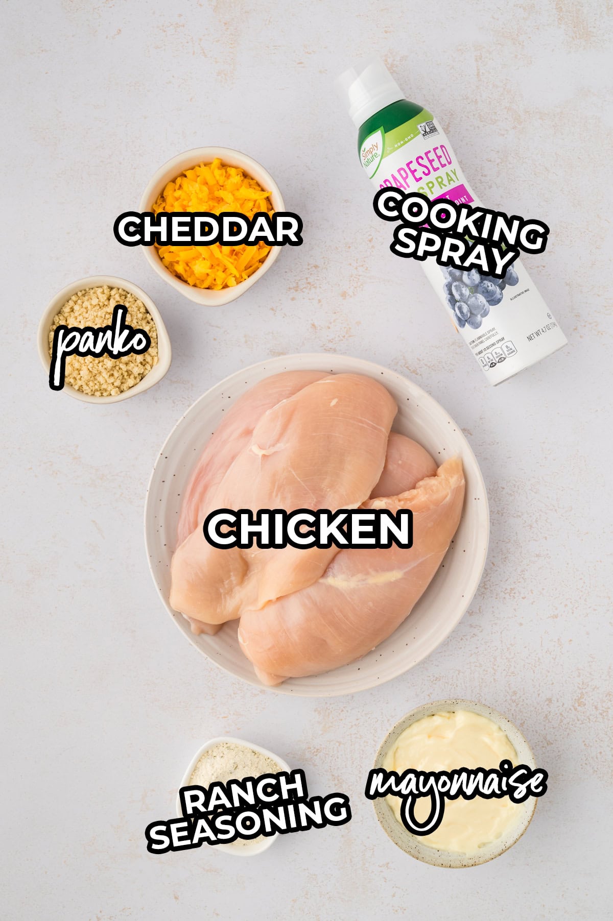 Ingredients for ranch cheddar chicken recipe.