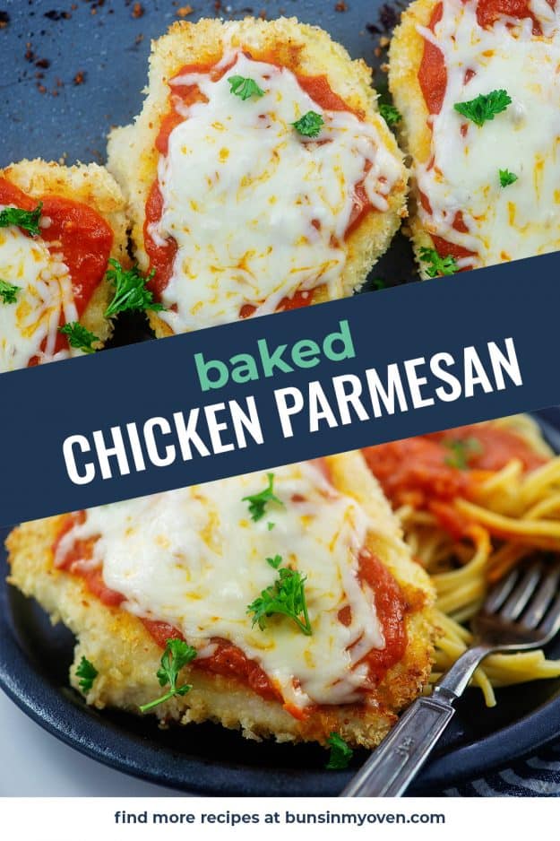 collage of chicken parmesan photos.