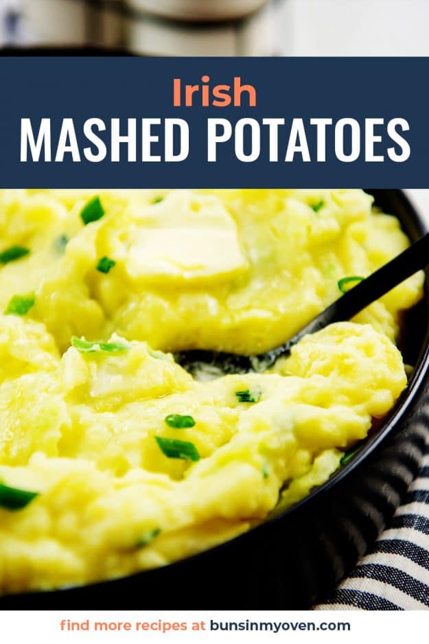 colcannon in black bowl with black spoon.