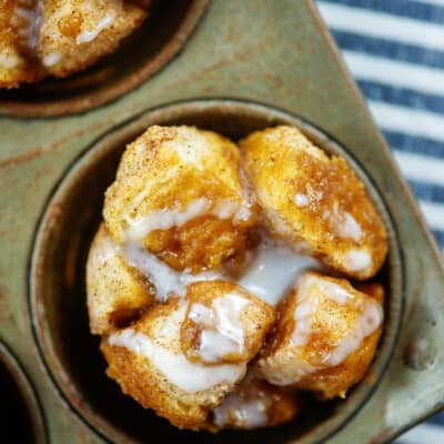 glazed monkey bread muffins in vintage muffin tin.