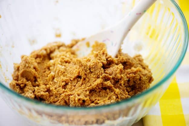 peanut butter filling in glass mixing  bowl.