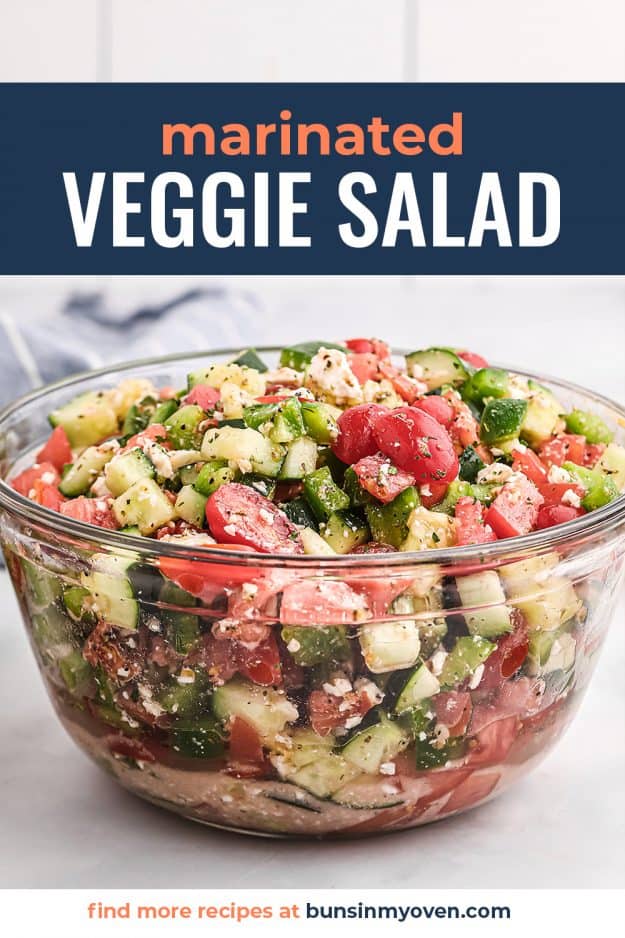 marinated veggie salad in glass bowl.