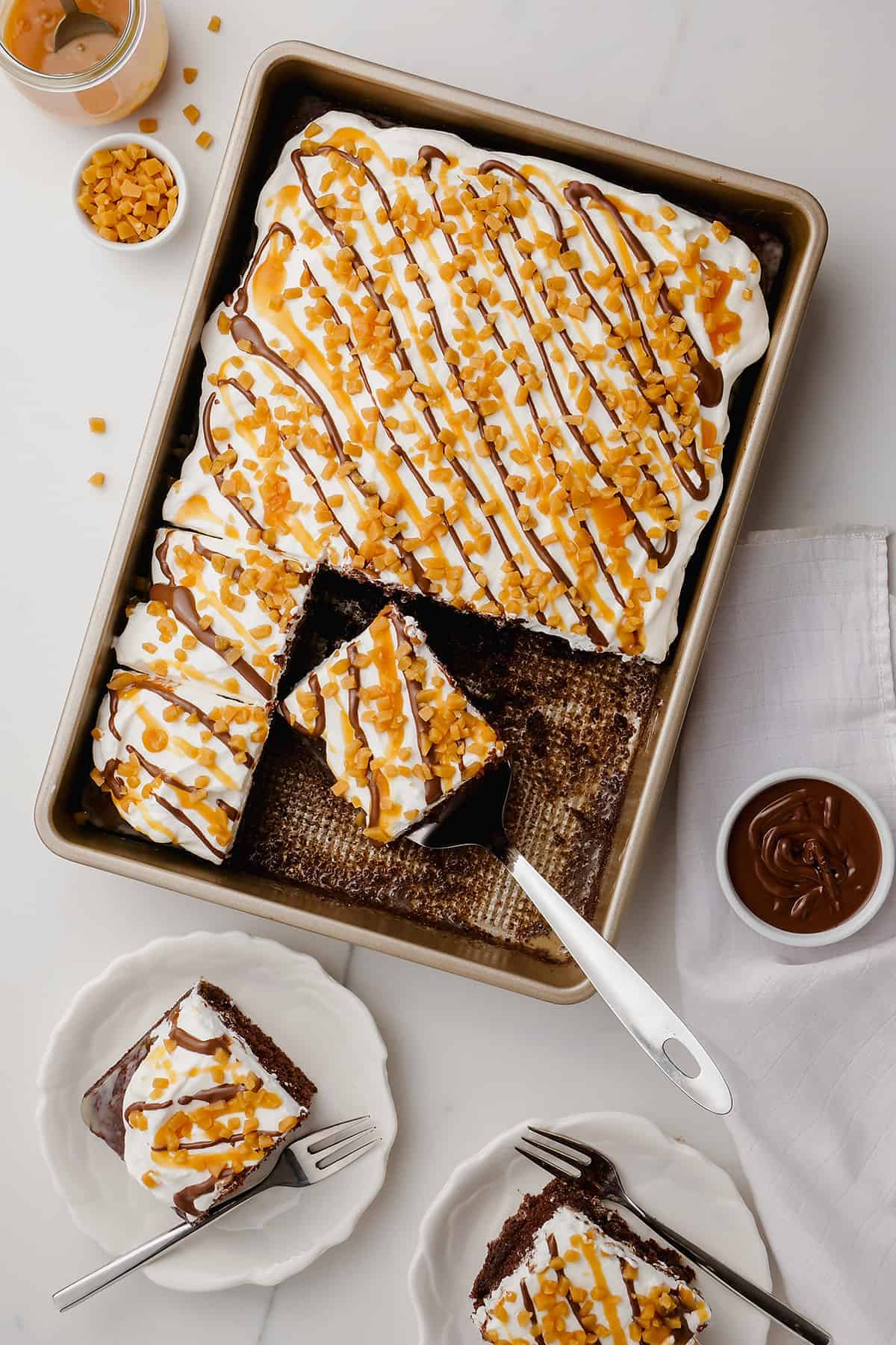 overhead view of better than sex cake in baking pan.