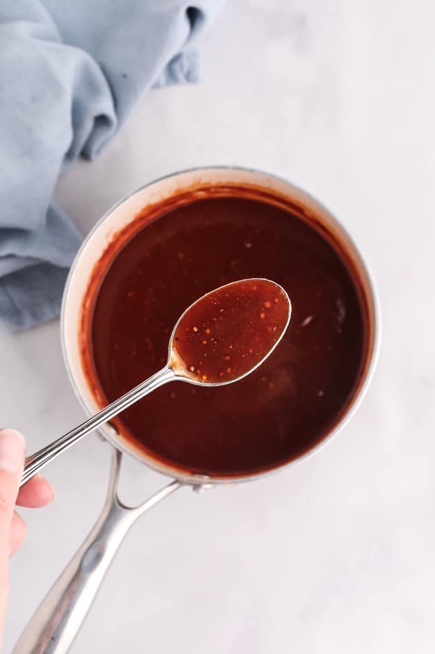 barbecue sauce in sauce pan.