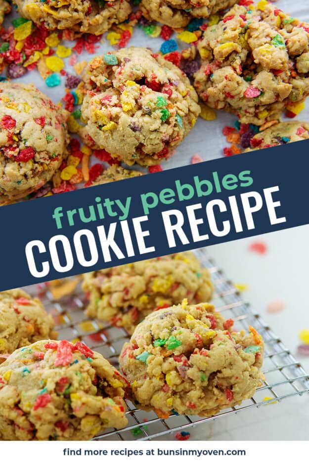 collage of fruity pebbles cookies images with text for PInterest.