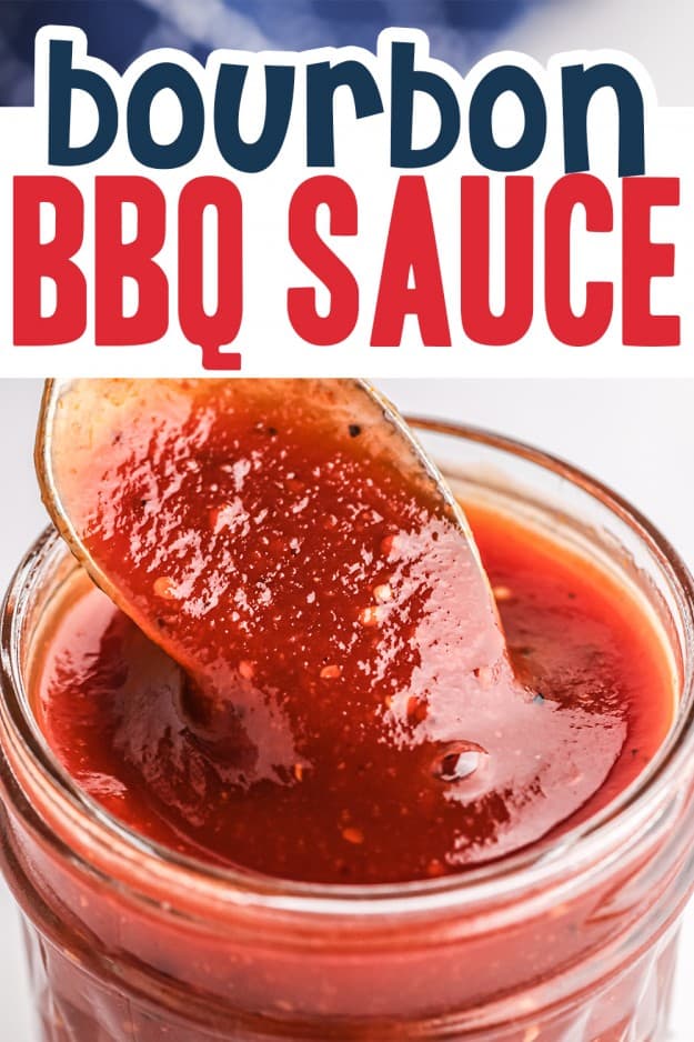 barbecue sauce dripping off spoon with text for Pinterest.