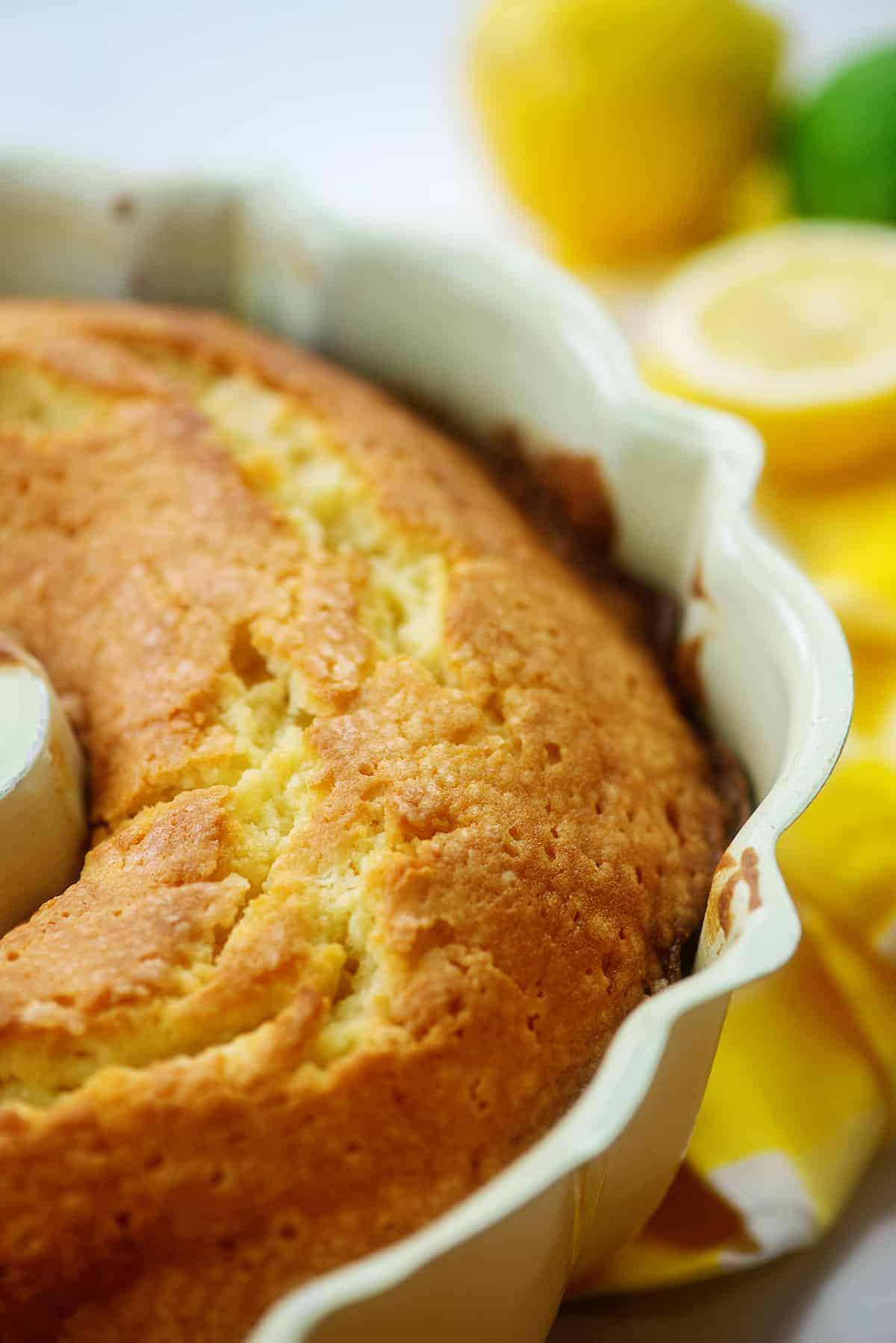 baked bundt cake in bundt pan.