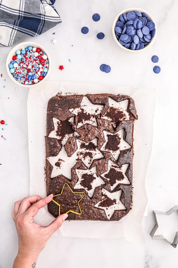 brownies cut into stars with a cookie cutter.