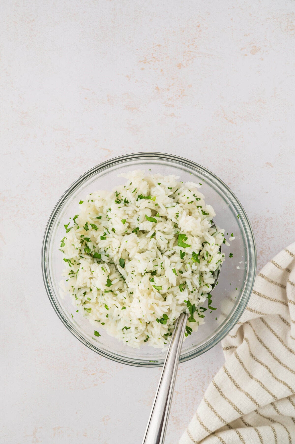 White rice mixed with cilantro and lime juice.