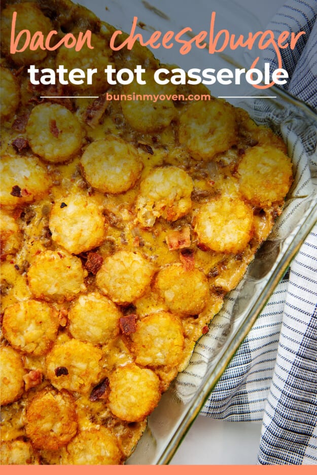 casserole topped with tater tots in baking dish.