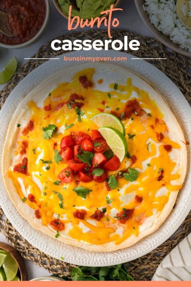 Burrito casserole in pie plate.