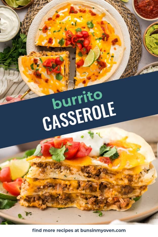 Collage of burrito casserole images.