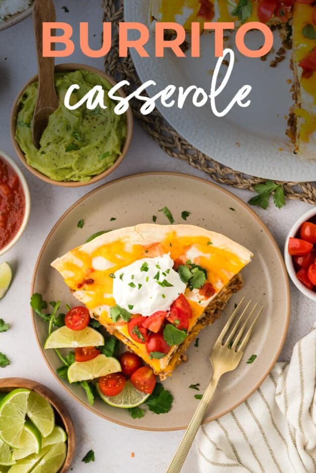 Slice of burrito casserole recipe.