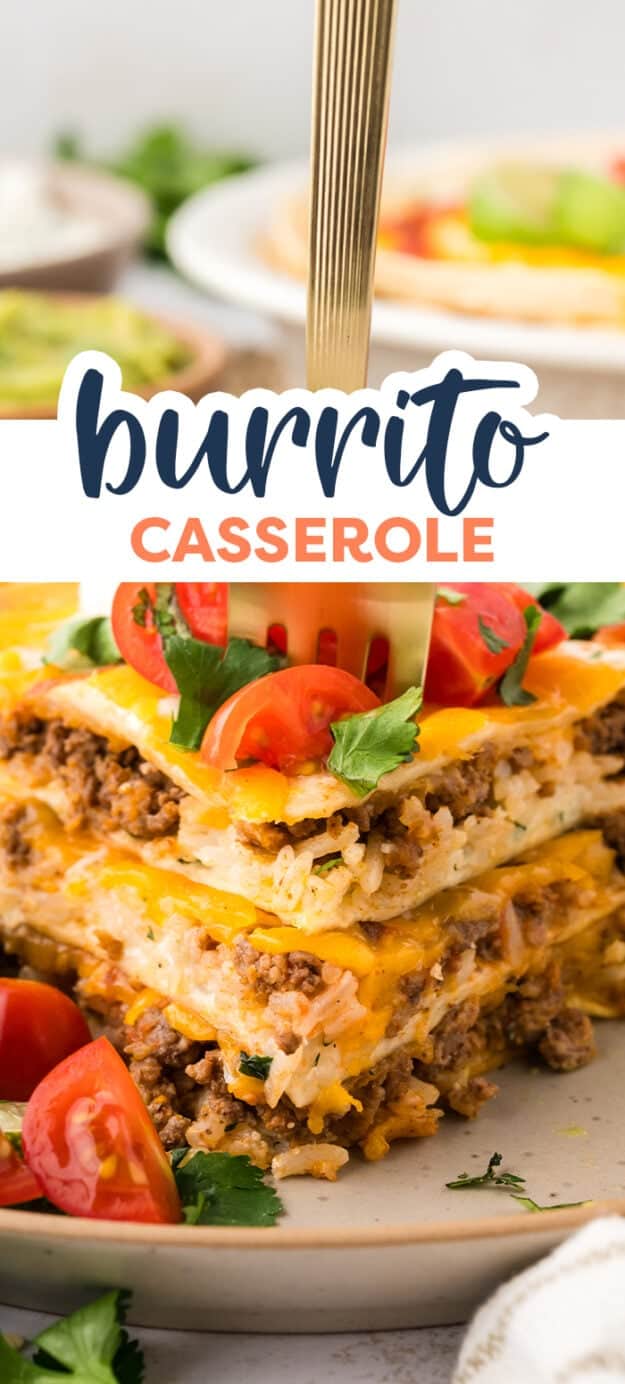 Close up of burrito pie recipe.