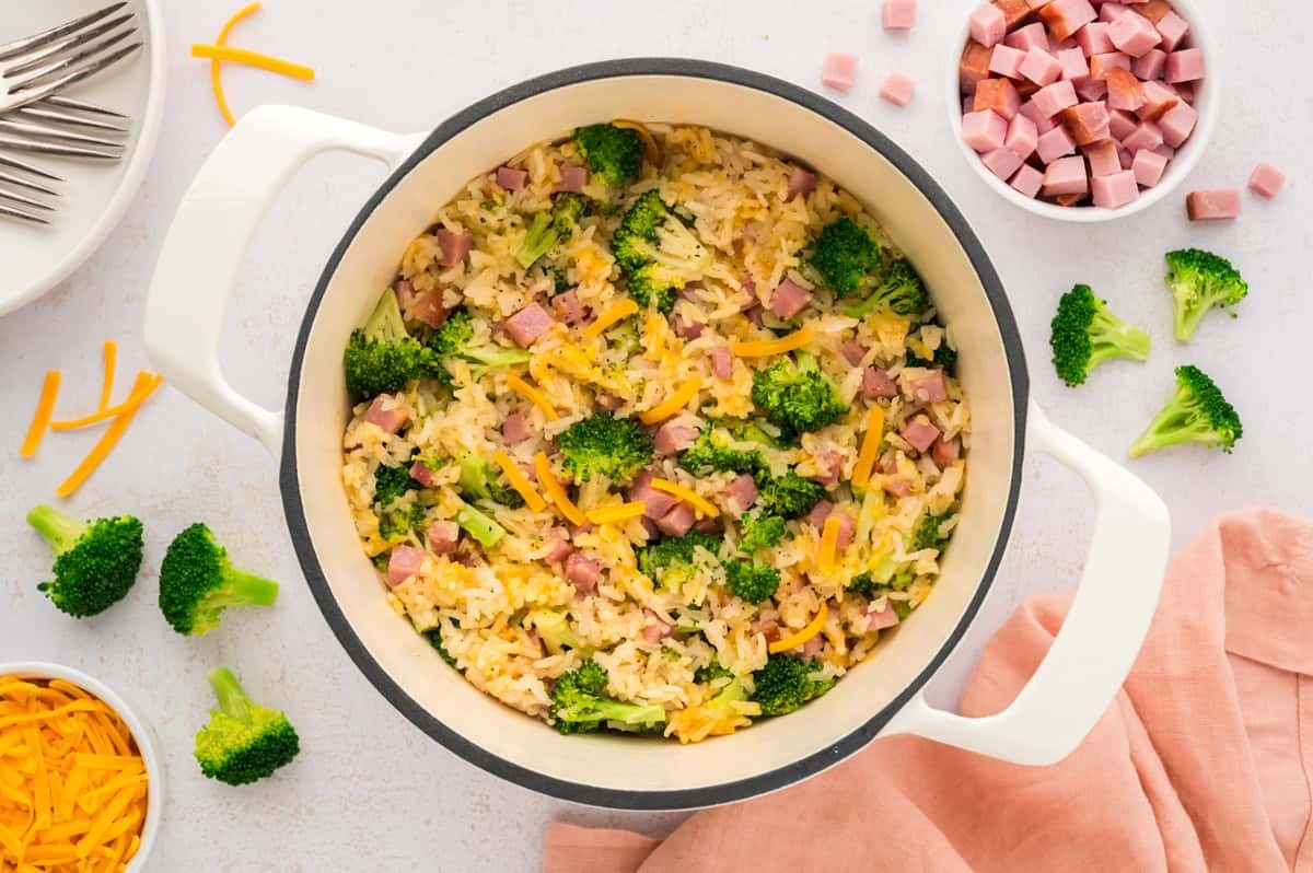 Stovetop Cheesy Broccoli Rice with Ham