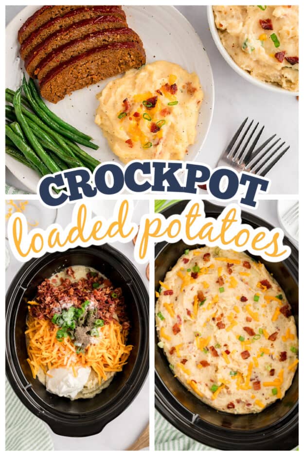 Collage of loaded mashed potatoes images.