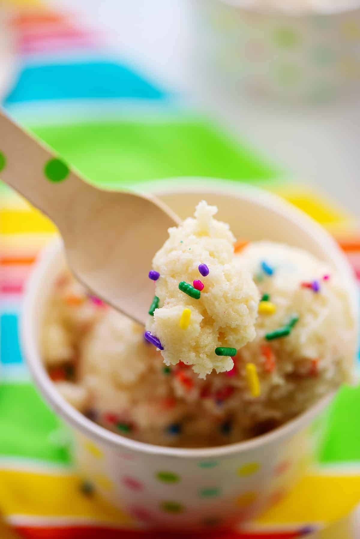 sugar cookie dough on small fork.