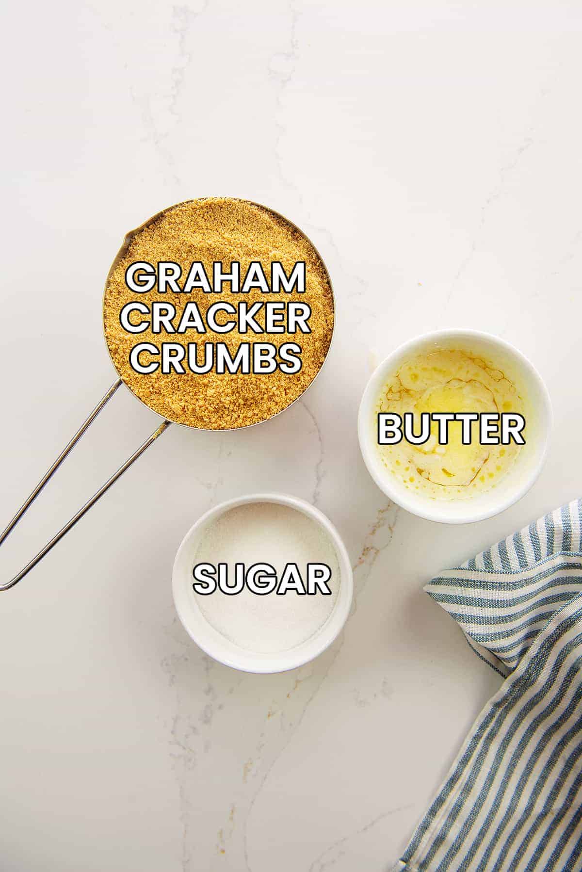 ingredients for graham cracker crust on counter.