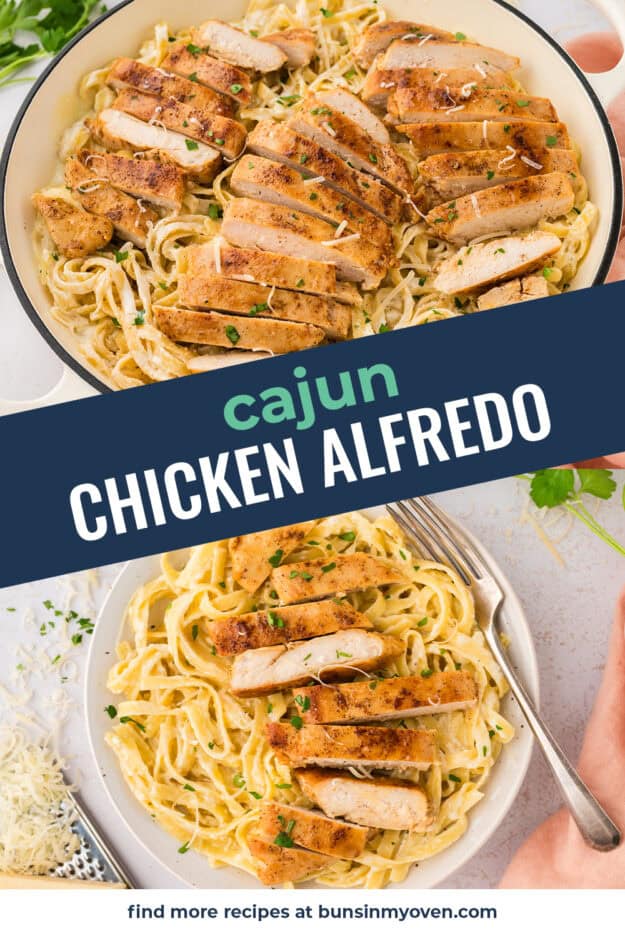 Collage of cajun alfreod sauce recipe.