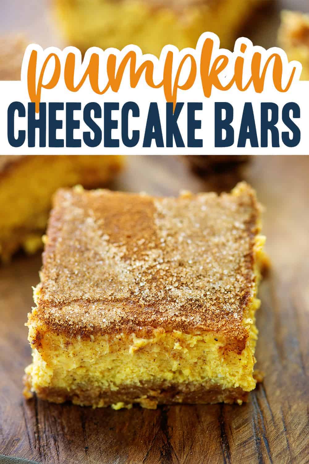 pumpkin cheesecake bars with cinnamon sugar topping.