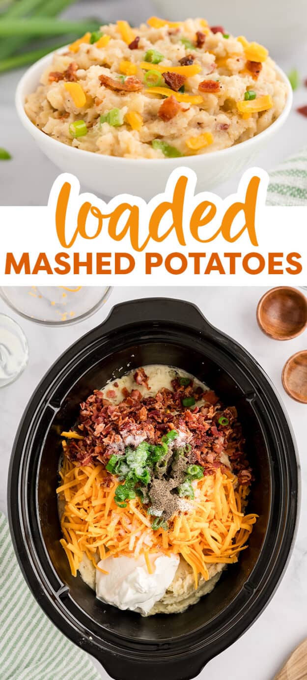 Loaded mashed potatoes photo collage.