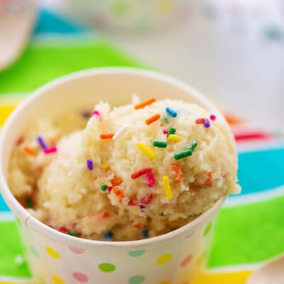 edible sugar cookie dough in small container.