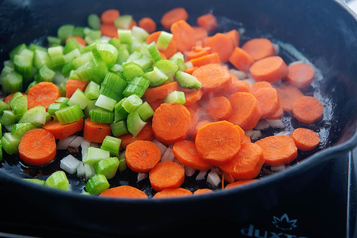 vegetables in skillet.