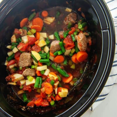 vegetable beef soup in slow cooker.