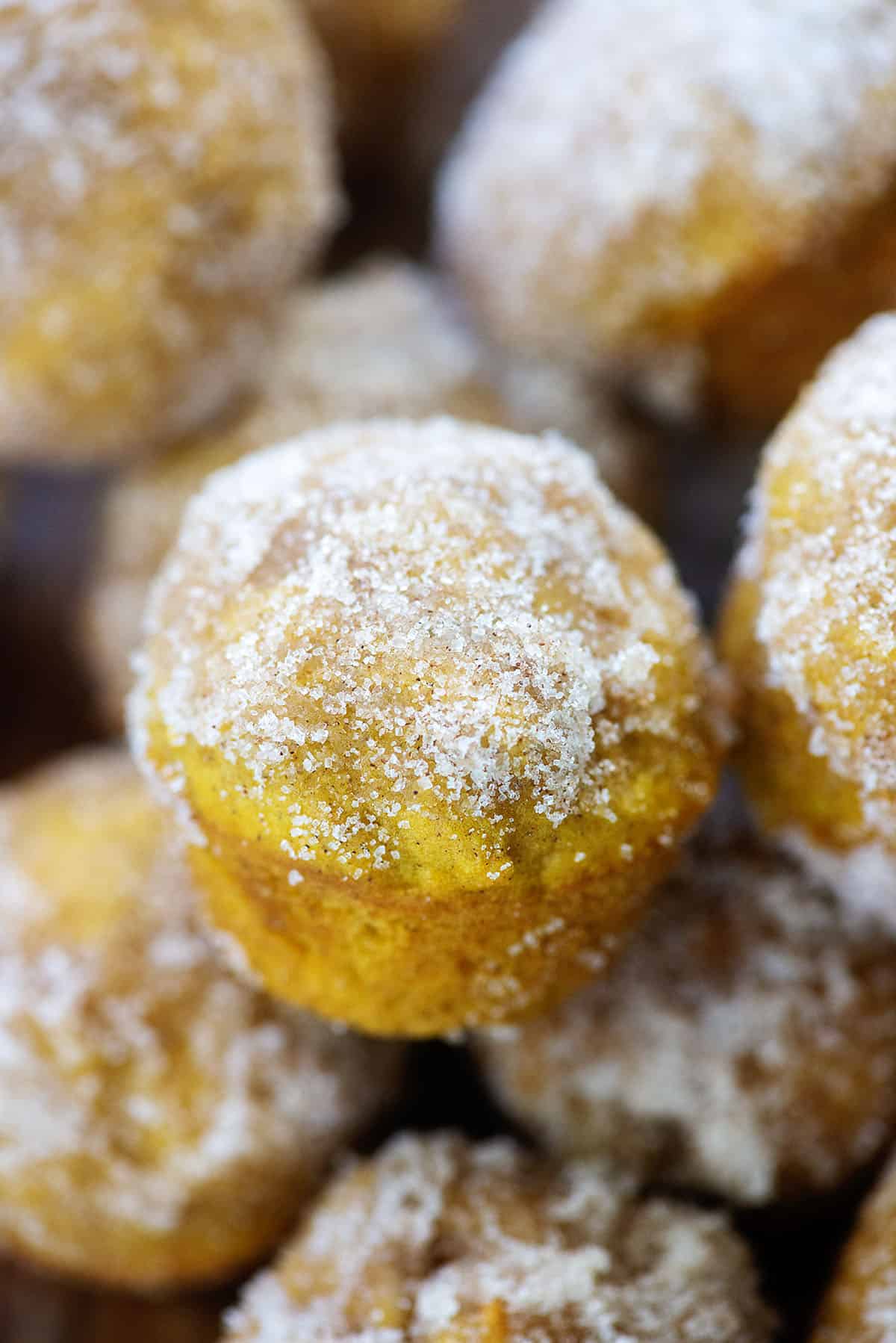 mini pumpkin muffins with cinnamon sugar topping.