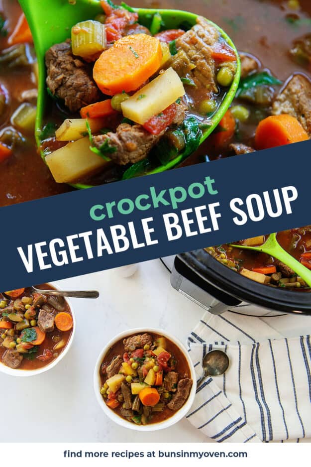 collage of vegetable beef soup images.