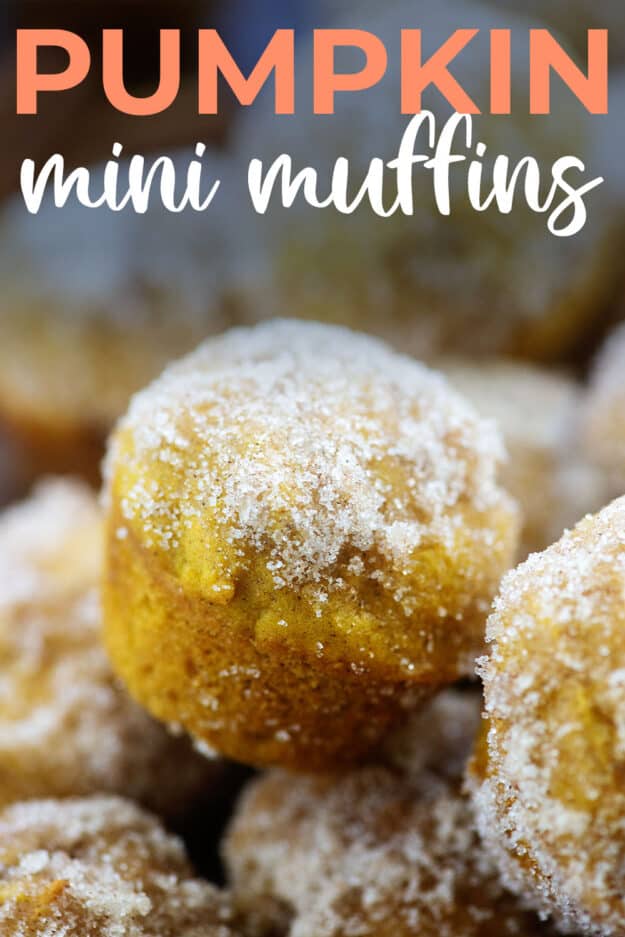 stack of pumpkin muffins with text for Pinterest.