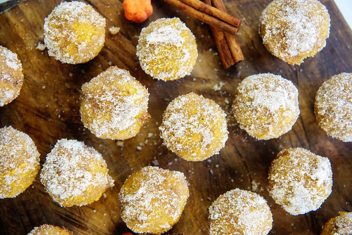 mini muffins on wooden board.