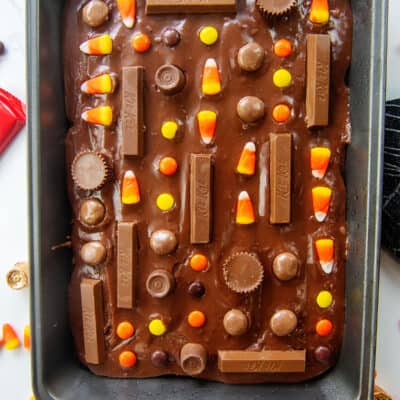 halloween brownies in pan.