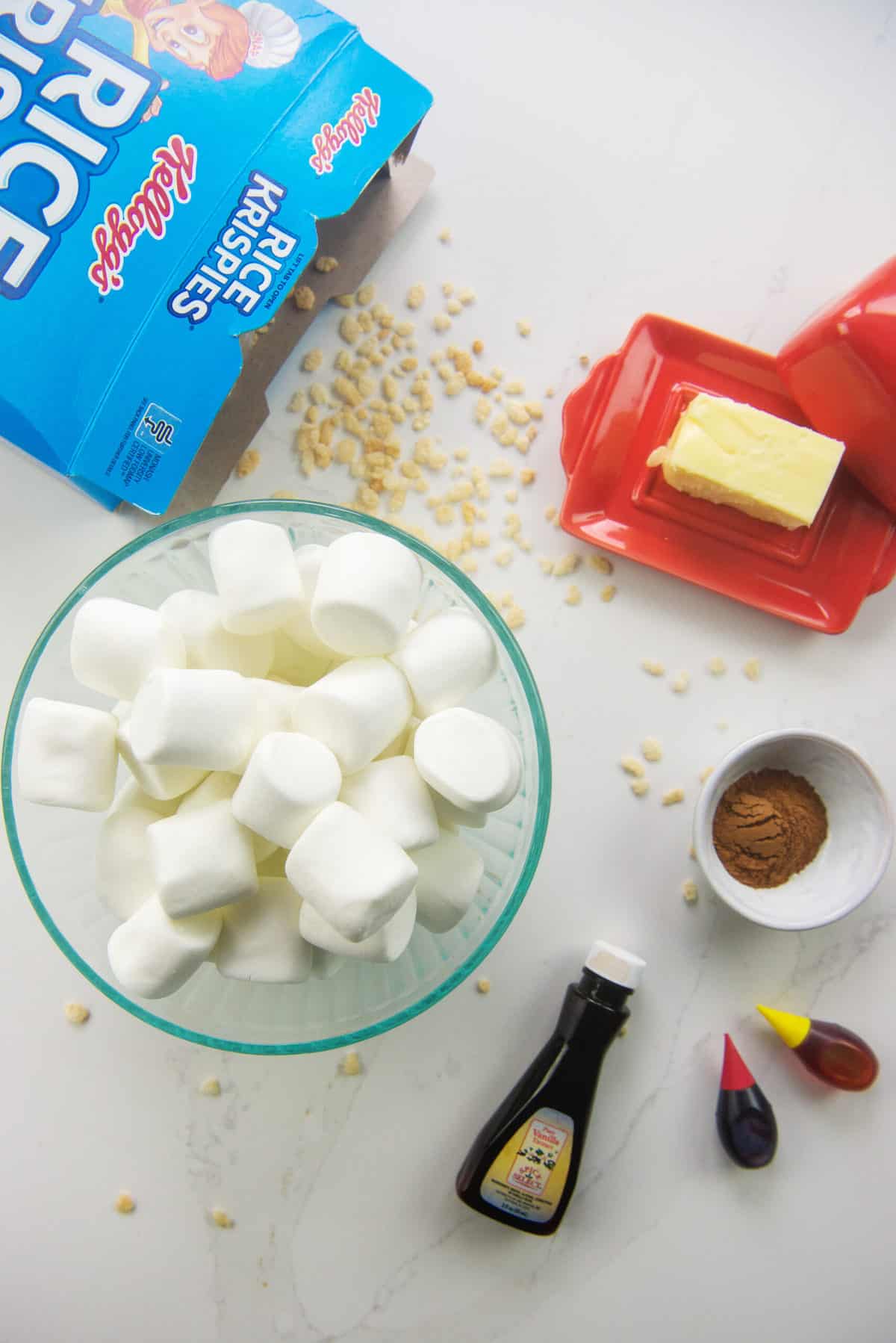 ingredients for pumpkin rice krispies treats.