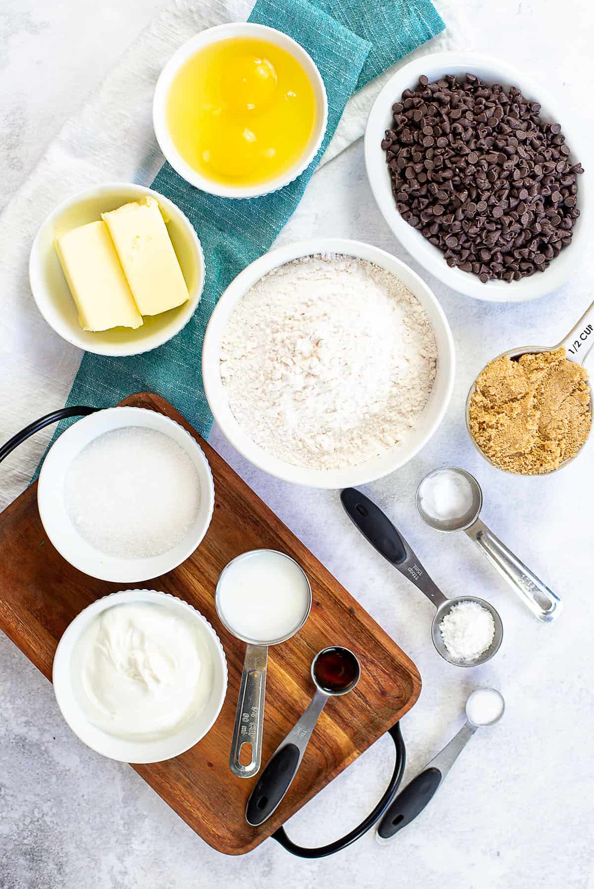 ingredients for mini chocolate chip muffins.