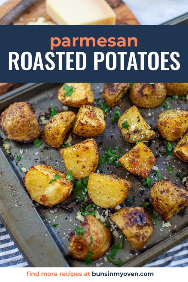 roasted potato recipe on bakign sheet.