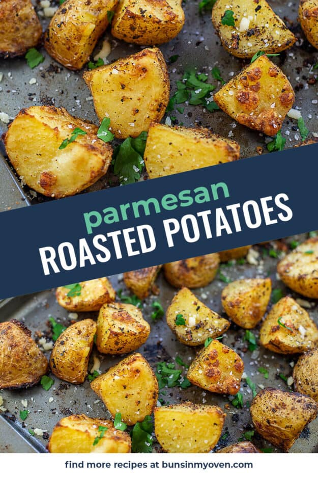 collage of roasted potatoes images with text for Pinterest.