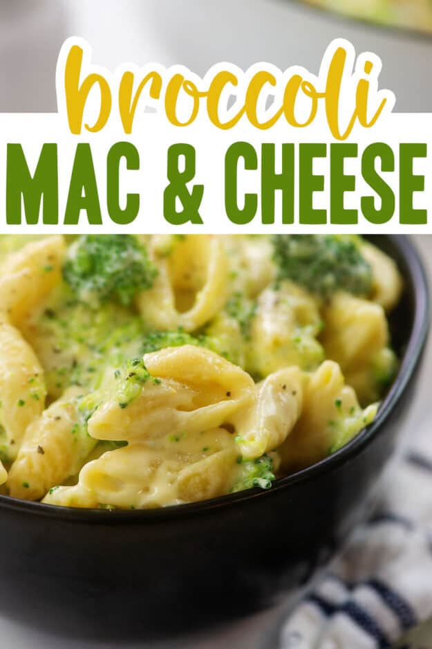 cheesy pasta with broccoli in bowl.