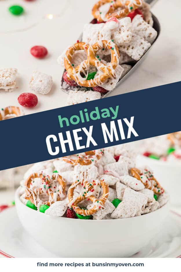 collage of holiday snack mix images.