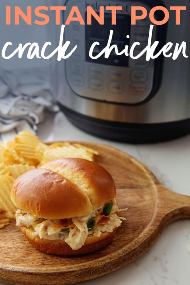 crack chicken on bun with text for pinterest.