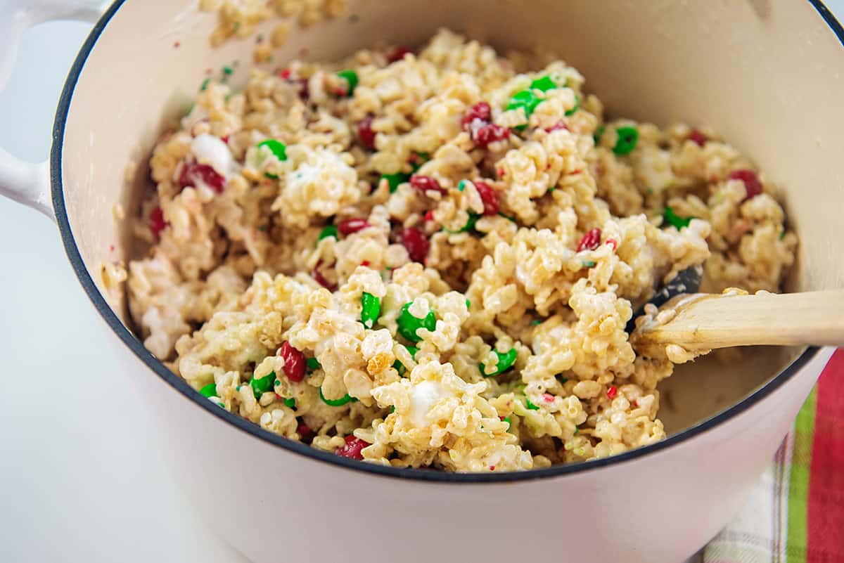 christmas treats mixture in pan.