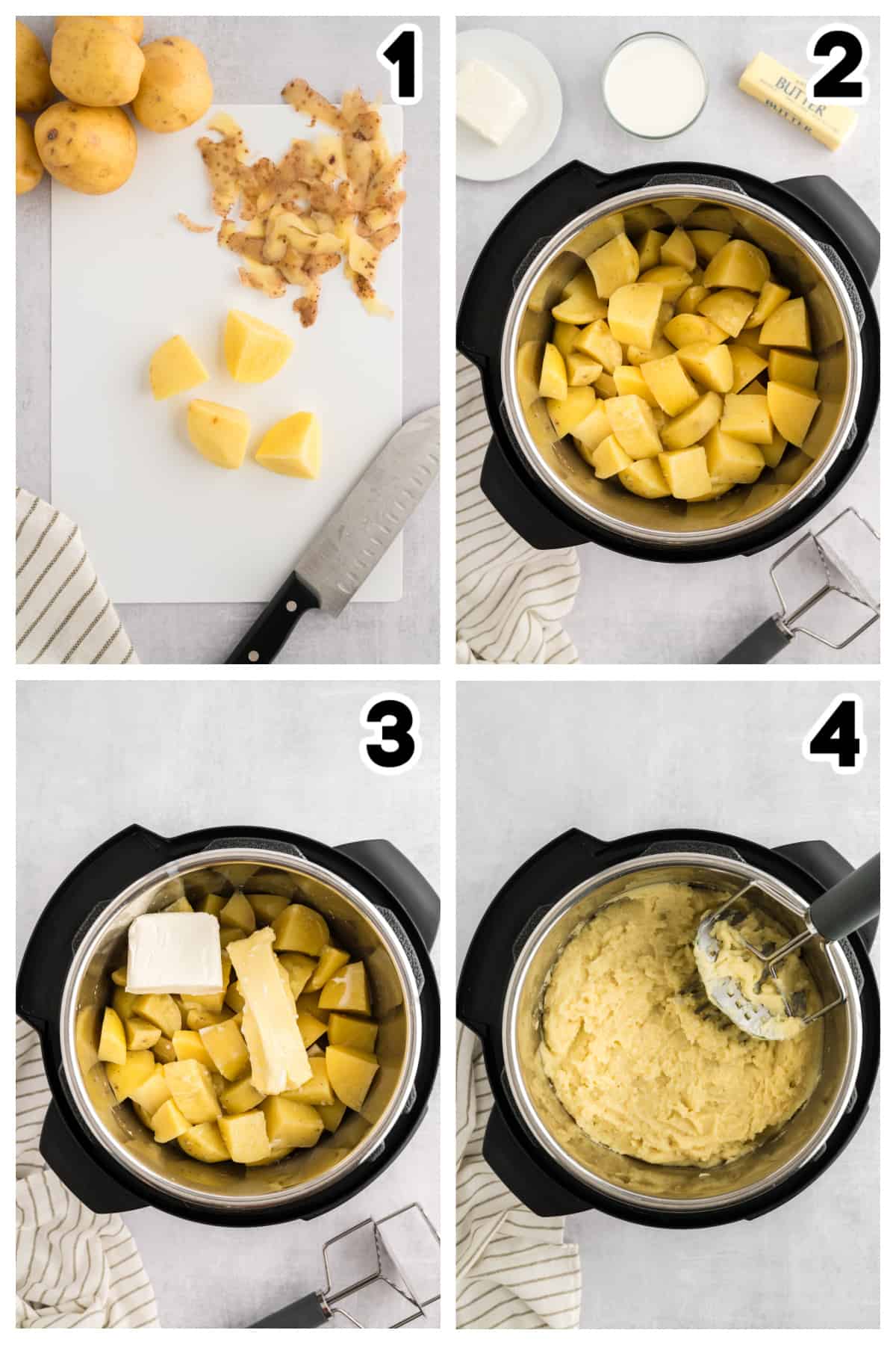 Collage showing how to make Instant Pot mashed potatoes.